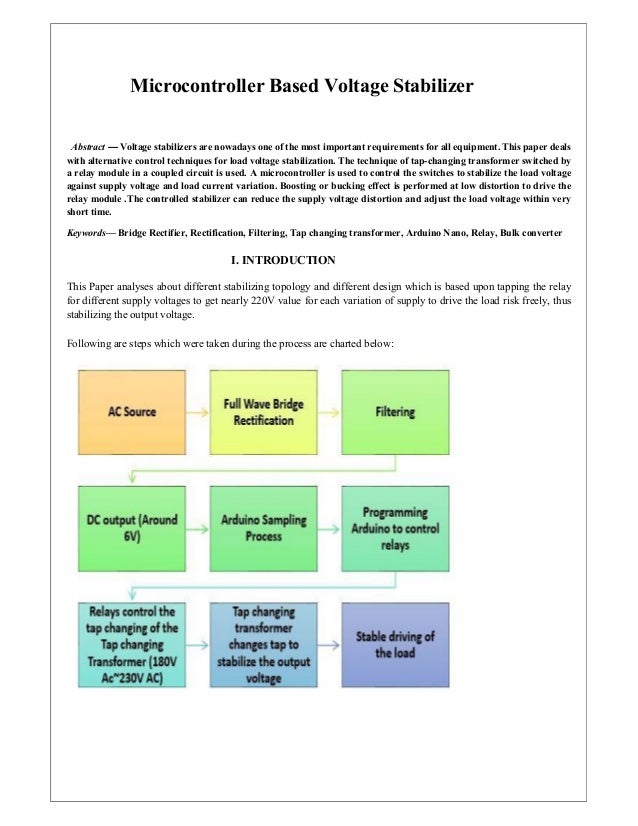 microcontroller based voltage stabilizermicrocontroller based voltage stabilizer sabrina chowdhury; 2 microcontroller